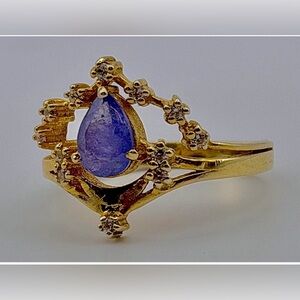 CUSTOM SZ6 10kt ESTATE CORNFLOWER purple gemstone with DIAMONDS RING 3g unique